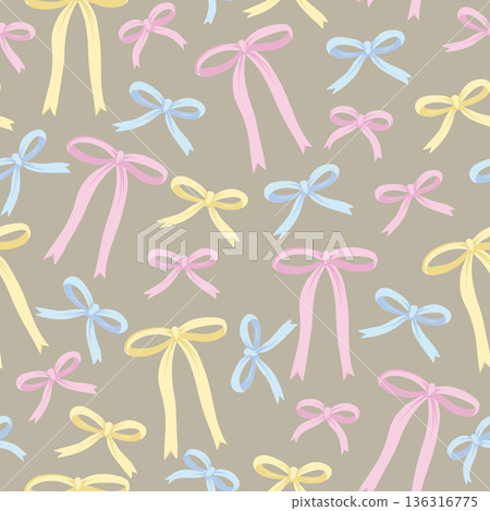 Pastel bow seamless vector pattern with hand drawn ribbons on white background Pastel bow seamless vector pattern with hand drawn ribbons on white background 136316775