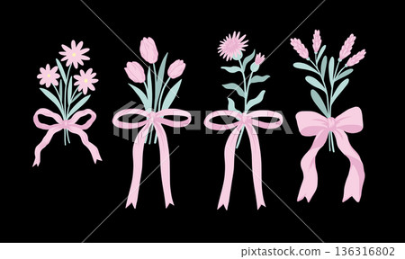 Pastel bow flowers vector isolated with floral frames . Pastel bow flowers vector isolated with floral frames . 136316802