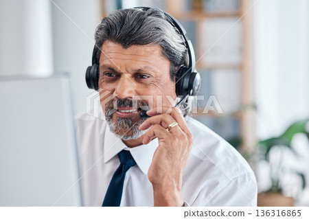 Call center, computer and man or consultant for communication, sales and e commerce support. Online agency, headphones and financial advisor, manager or person, virtual chat and contact us on desktop Call center, computer and man or consultant for communication, sales and e commerce support. Online agency, headphones and financial advisor, manager or person, virtual chat and contact us on desktop 136316865