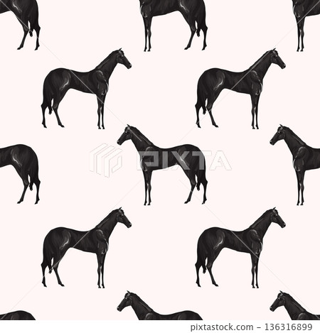 Seamless pattern with black horses. Vector. Seamless pattern with black horses. Vector. 136316899
