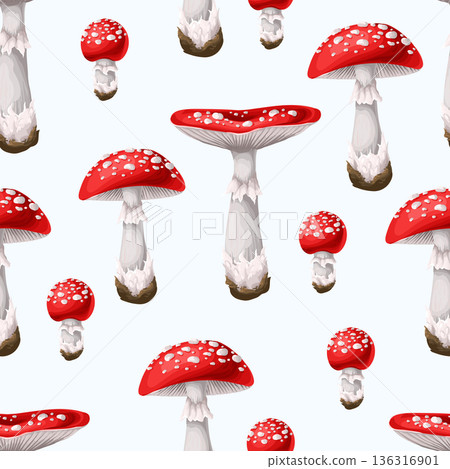 Seamless pattern with fly agarics. Vector. 136316901