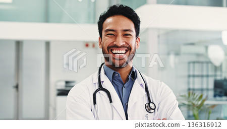 Laugh, doctor and portrait of man in hospital lobby for healthcare advisor, about us and cardiologist. Medical professional, opportunity and heart physician with person in clinic for pride and joke Laugh, doctor and portrait of man in hospital lobby for healthcare advisor, about us and cardiologist. Medical professional, opportunity and heart physician with person in clinic for pride and joke 136316912
