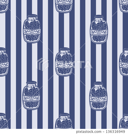 Jar seamless vector pattern with pickles olives kimchi honey preserves hand drawn illustration Jar seamless vector pattern with pickles olives kimchi honey preserves hand drawn illustration 136316949