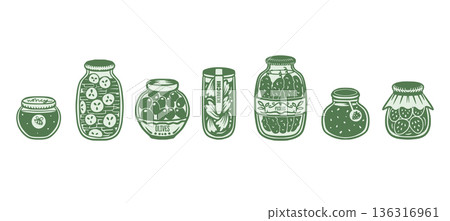 Jar isolated vector pattern with pickles olives kimchi honey preserves hand drawn illustration Jar isolated vector pattern with pickles olives kimchi honey preserves hand drawn illustration 136316961