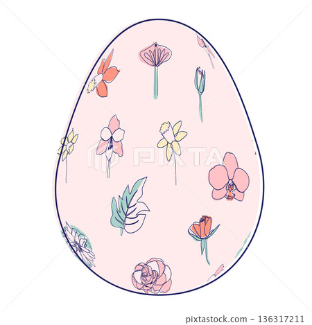 Happy Easter eggs, trendy design with hand-drawn spring flowers. Modern art minimalist style. Vector Happy Easter eggs, trendy design with hand-drawn spring flowers. Modern art minimalist style. Vector 136317211