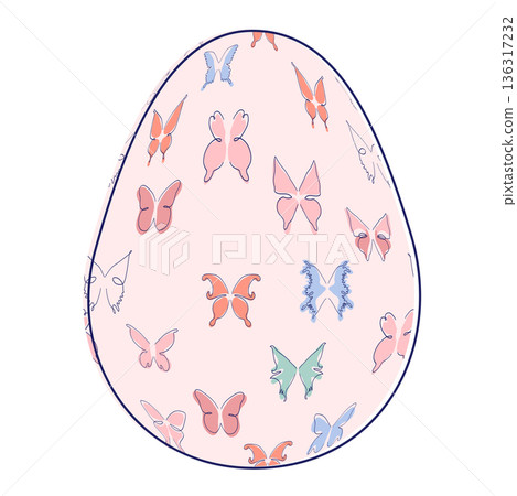 Happy Easter eggs, trendy design with hand-drawn spring flowers. Modern art minimalist style. Vector 136317232