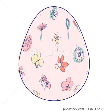 Happy Easter eggs, trendy design with hand-drawn spring flowers. Modern art minimalist style. Vector Happy Easter eggs, trendy design with hand-drawn spring flowers. Modern art minimalist style. Vector 136317238