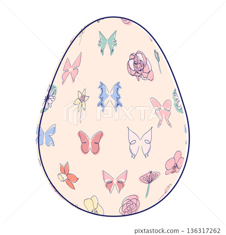 Happy Easter eggs, trendy design with hand-drawn spring flowers. Modern art minimalist style. Vector Happy Easter eggs, trendy design with hand-drawn spring flowers. Modern art minimalist style. Vector 136317262