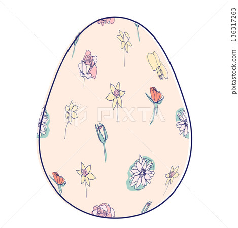 Happy Easter eggs, trendy design with hand-drawn spring flowers. Modern art minimalist style. Vector Happy Easter eggs, trendy design with hand-drawn spring flowers. Modern art minimalist style. Vector 136317263