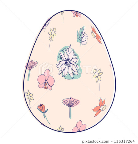 Happy Easter eggs, trendy design with hand-drawn spring flowers. Modern art minimalist style. Vector Happy Easter eggs, trendy design with hand-drawn spring flowers. Modern art minimalist style. Vector 136317264