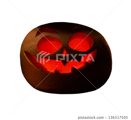 Halloween pumpkin with scary face. Jack o lantern. Isolated on white background 136317505
