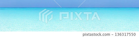 Tropical beach scene of azure crystal sea with soft waves, wild seashore. Long banner 136317550