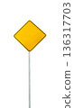 Empty yellow traffic road sign, closeup object. Isolated on white 136317703