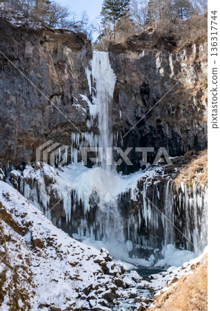 Icicles form at Kegon Falls in Nikko, Tochigi Prefecture Icicles form at Kegon Falls in Nikko, Tochigi Prefecture 136317744