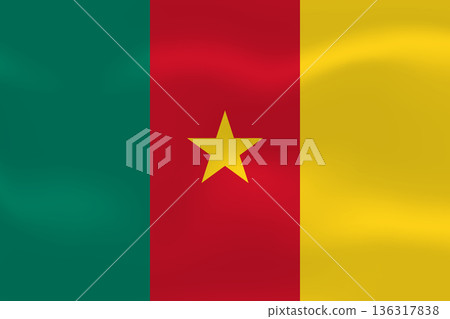 Cameroon flag with wavy silk effect. Vector flag symbolizing national pride, identity, heritage, patriotism and authority 136317838