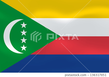 Comoros flag with wavy silk effect. Vector flag symbolizing national pride, identity, heritage, patriotism and authority Comoros flag with wavy silk effect. Vector flag symbolizing national pride, identity, heritage, patriotism and authority 136317851