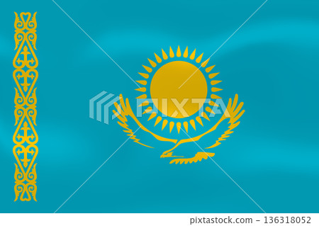 Kazakhstan flag with wavy silk effect. Vector flag symbolizing national pride, identity, heritage, patriotism and authority 136318052