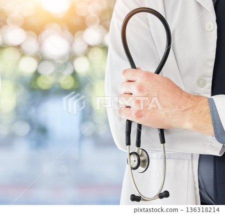 Stethoscope in hand, health and doctor with medical person, cardiology and surgeon in hospital with mockup space. Bokeh, cardiovascular healthcare and professional in clinic with expert in medicine Stethoscope in hand, health and doctor with medical person, cardiology and surgeon in hospital with mockup space. Bokeh, cardiovascular healthcare and professional in clinic with expert in medicine 136318214