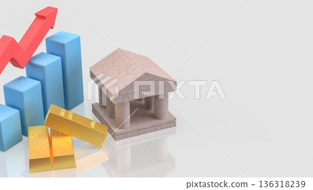 Gold Investment Growth Concept With Bank Building And Rising Chart 3d render. Gold Investment Growth Concept With Bank Building And Rising Chart 3d render. 136318239