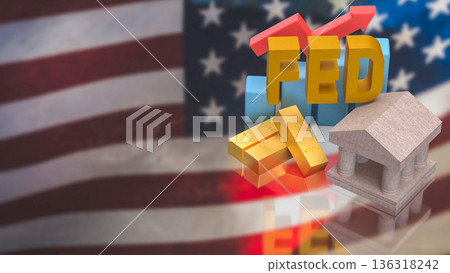 Federal Reserve Policy Impact On Gold Market And Economic Growth 3d render. Federal Reserve Policy Impact On Gold Market And Economic Growth 3d render. 136318242