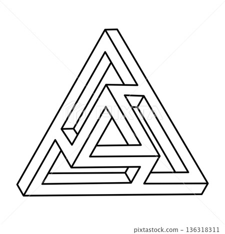 Geometric figures. Impossible optical illusion shape. Optical art object. Impossible triangles. Sacred geometry figure. Line art. Geometric figures. Impossible optical illusion shape. Optical art object. Impossible triangles. Sacred geometry figure. Line art. 136318311
