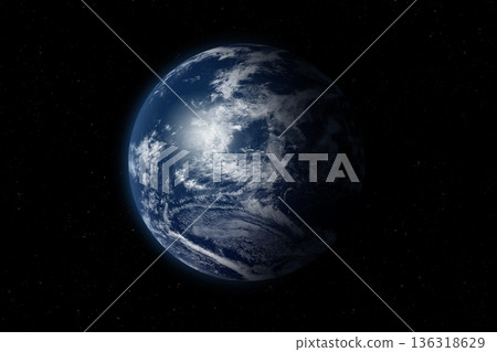 Earth. Space. Planet with world ocean and clouds. Earth. Space. Planet with world ocean and clouds. 136318629