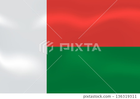 Madagascar flag with wavy silk effect. Vector flag symbolizing national pride, identity, heritage, patriotism and authority Madagascar flag with wavy silk effect. Vector flag symbolizing national pride, identity, heritage, patriotism and authority 136319311