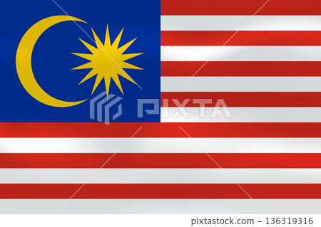 Malaysia flag with wavy silk effect. Vector flag symbolizing national pride, identity, heritage, patriotism and authority 136319316