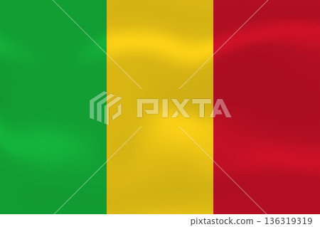 Mali flag with wavy silk effect. Vector flag symbolizing national pride, identity, heritage, patriotism and authority Mali flag with wavy silk effect. Vector flag symbolizing national pride, identity, heritage, patriotism and authority 136319319