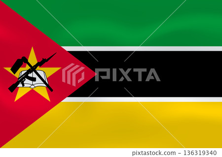 Mozambique flag with wavy silk effect. Vector flag symbolizing national pride, identity, heritage, patriotism and authority 136319340