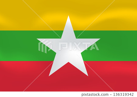 Myanmar flag with wavy silk effect. Vector flag symbolizing national pride, identity, heritage, patriotism and authority Myanmar flag with wavy silk effect. Vector flag symbolizing national pride, identity, heritage, patriotism and authority 136319342