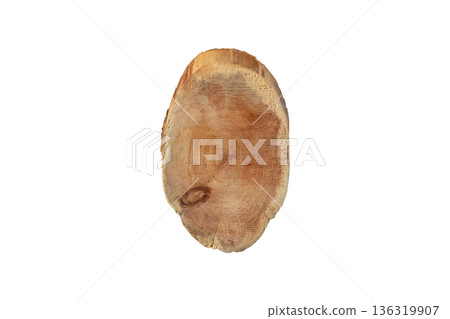 Juniper tree trunk cross section with annual growth rings isolated on white Juniper tree trunk cross section with annual growth rings isolated on white 136319907