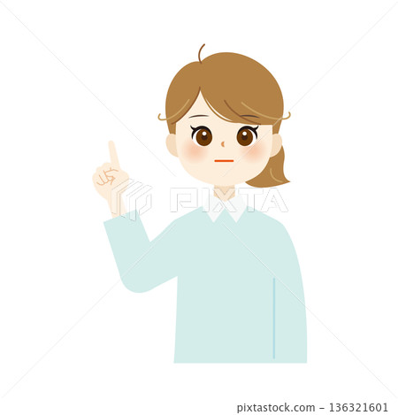 Illustration of a woman explaining with her finger raised - Caution, guidance, pointing out the key points 01 Illustration of a woman explaining with her finger raised - Caution, guidance, pointing out the key points 01 136321601