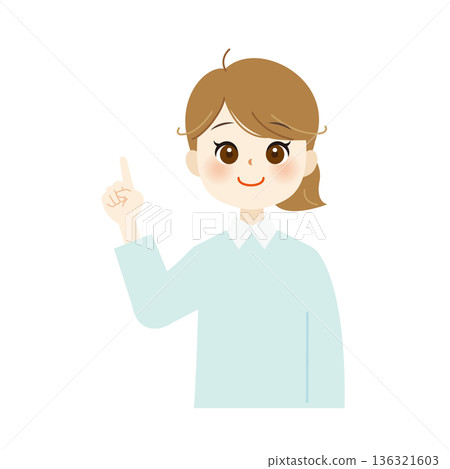 Illustration of a woman explaining with her finger raised - Caution, guidance, pointing out the key points 03 Illustration of a woman explaining with her finger raised - Caution, guidance, pointing out the key points 03 136321603