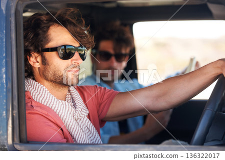 Road trip, driving and men for travel adventure, journey and holiday in summer, sunglasses and tourism. Driver, people or young friends for transport, car and conversation, talking and real vacation Road trip, driving and men for travel adventure, journey and holiday in summer, sunglasses and tourism. Driver, people or young friends for transport, car and conversation, talking and real vacation 136322017