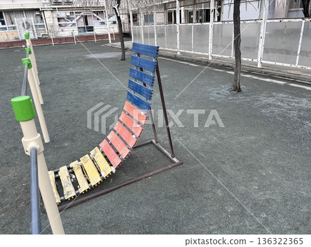 Colorful upside-down ramps and support boards 136322365
