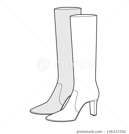 Block heel midi boot women sketch pair. Mid-calf shaft with chunky heel for winter collection and seasonal trend. 136322592