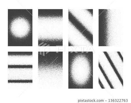 Set of backgrounds with dust or dirt, noise or grunge effect. Monochrome faded patterns. Gritty, mezzotint or splatter textures. Duotone gradient print. Modern wallpaper. Vector graphic illustration Set of backgrounds with dust or dirt, noise or grunge effect. Monochrome faded patterns. Gritty, mezzotint or splatter textures. Duotone gradient print. Modern wallpaper. Vector graphic illustration 136322763