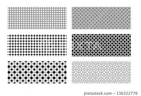Set of floor or wall tile backgrounds with hexagon and square shapes. Asian ceramic mosaic textures. Cafe or restaurant interior ornaments. Simple geometric prints. Vector graphic illustration Set of floor or wall tile backgrounds with hexagon and square shapes. Asian ceramic mosaic textures. Cafe or restaurant interior ornaments. Simple geometric prints. Vector graphic illustration 136322776