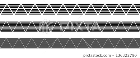 Set of borders with triangular striped ornament in African style isolated on white background. Fabric tapes with streaky motif. Vector graphic illustration Set of borders with triangular striped ornament in African style isolated on white background. Fabric tapes with streaky motif. Vector graphic illustration 136322780
