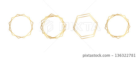 Set of golden hexagon frames isolated on white background. Collection of shiny luxury geometric borders. Premium design elements for banners, greeting or wedding cards. Vector illustration Set of golden hexagon frames isolated on white background. Collection of shiny luxury geometric borders. Premium design elements for banners, greeting or wedding cards. Vector illustration 136322781