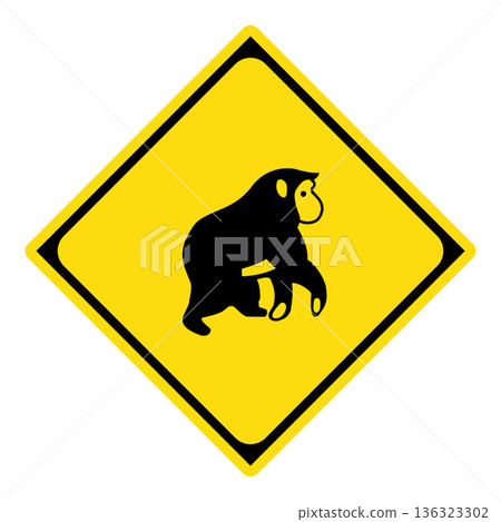 Warning sign: Animals may jump out; monkeys Warning sign: Animals may jump out; monkeys 136323302