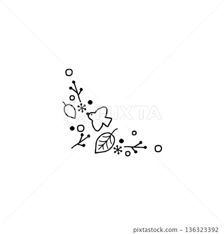 Hand-drawn bird and leaf corner decoration material Hand-drawn bird and leaf corner decoration material 136323392