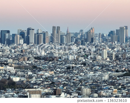 傍晚從東京都廳大樓俯瞰市中心的景色 136323610