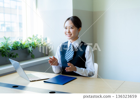 Businesswoman explaining at the reception Businesswoman explaining at the reception 136323659