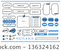 Speech bubble, frame, and decorative decoration set (thick line, blue) 136324162