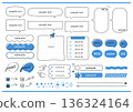 Speech bubble, frame, and decorative ornament set (thin line, blue) 136324164
