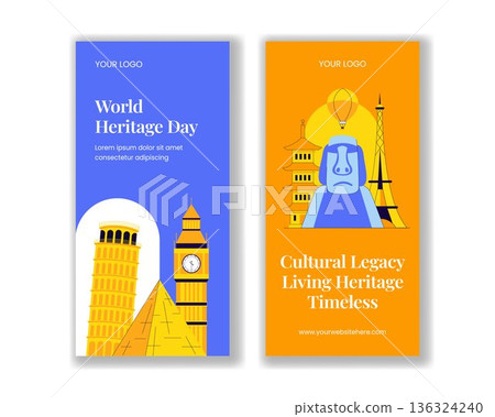 Vertical Banner Illustration for World Heritage Day in Flat Cartoon Hand Drawn Design Vertical Banner Illustration for World Heritage Day in Flat Cartoon Hand Drawn Design 136324240