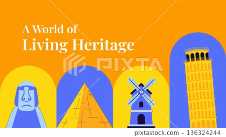 World Heritage Day Thumbnail Flat Cartoon Hand Drawn Illustration Background 136324244
