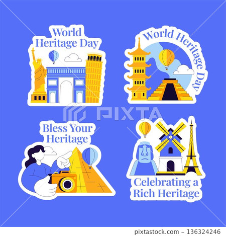 World Heritage Day Label with Flat Cartoon Hand Drawn Illustration Background World Heritage Day Label with Flat Cartoon Hand Drawn Illustration Background 136324246